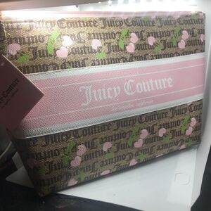Juicy Couture Los Angeles Cosmetic Bag Makeup Pouch Brown Cherry Print Free Ship